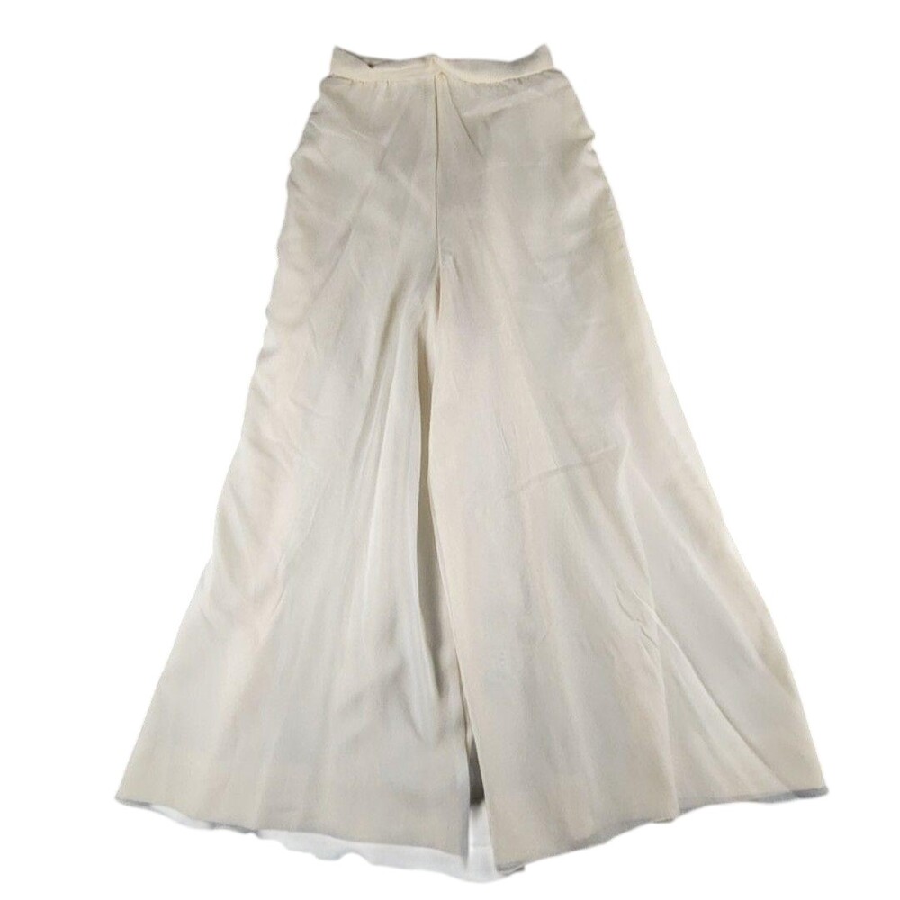 Vintage Chiffon Dress Pants 26" Waist Cream Chiffon Overlay Wide Leg High Waist